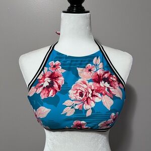 Ripzone Blue Pink Floral Halter Bikini Top